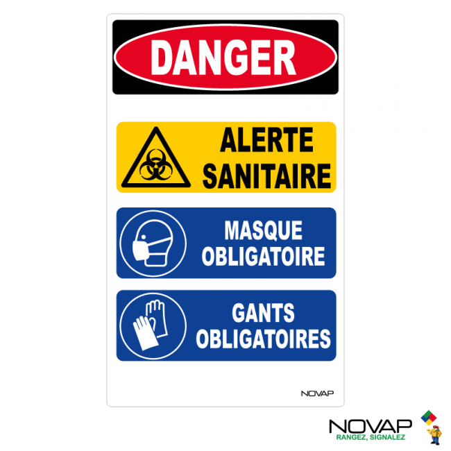 Panneau Alerte sanitaire danger Alerte Masque Gants