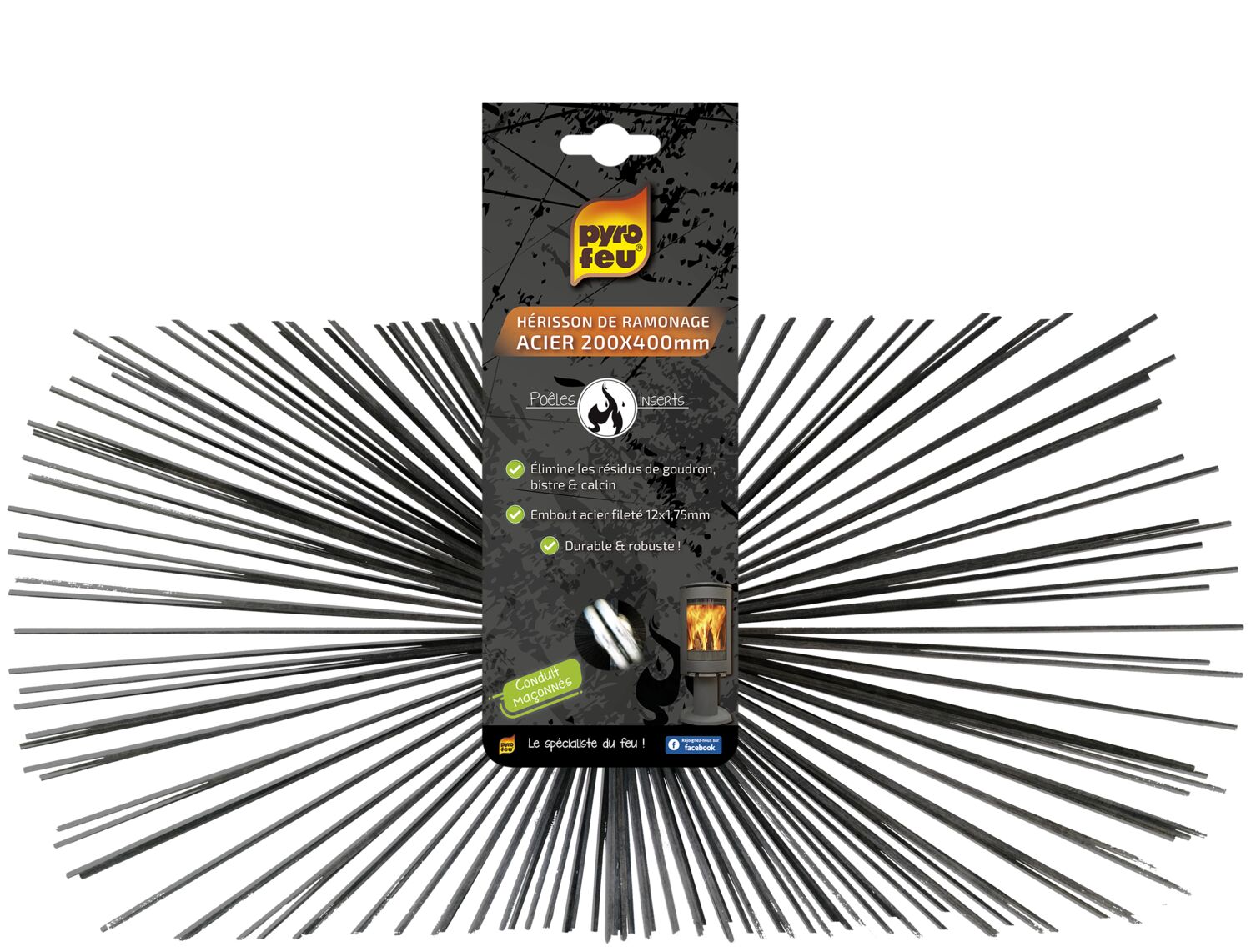 Hérisson de ramonage acier rectangle 250x400mm - PYROFEU