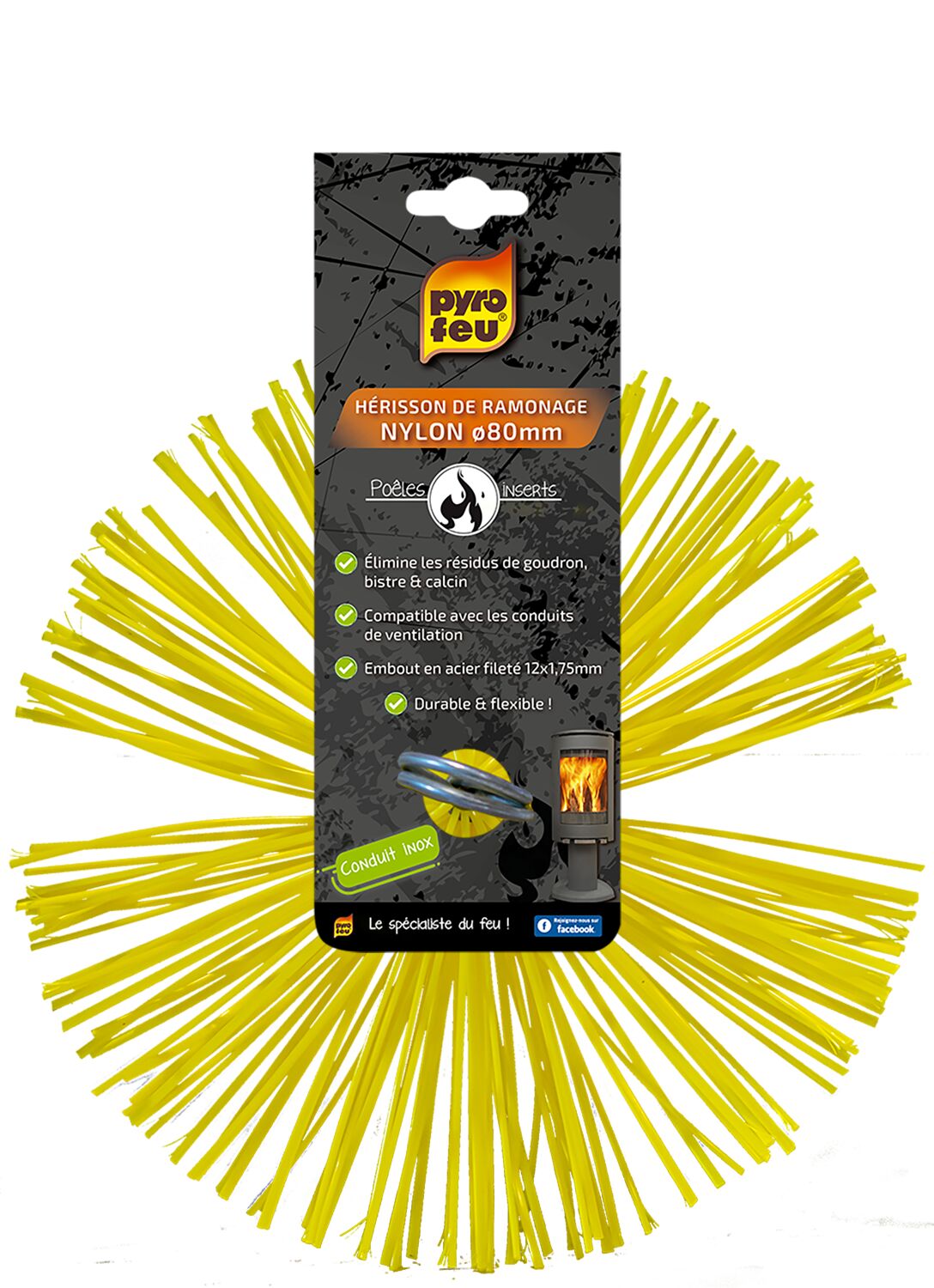 Hérisson de ramonage fibre synthétique Ø80mm - PYROFEU