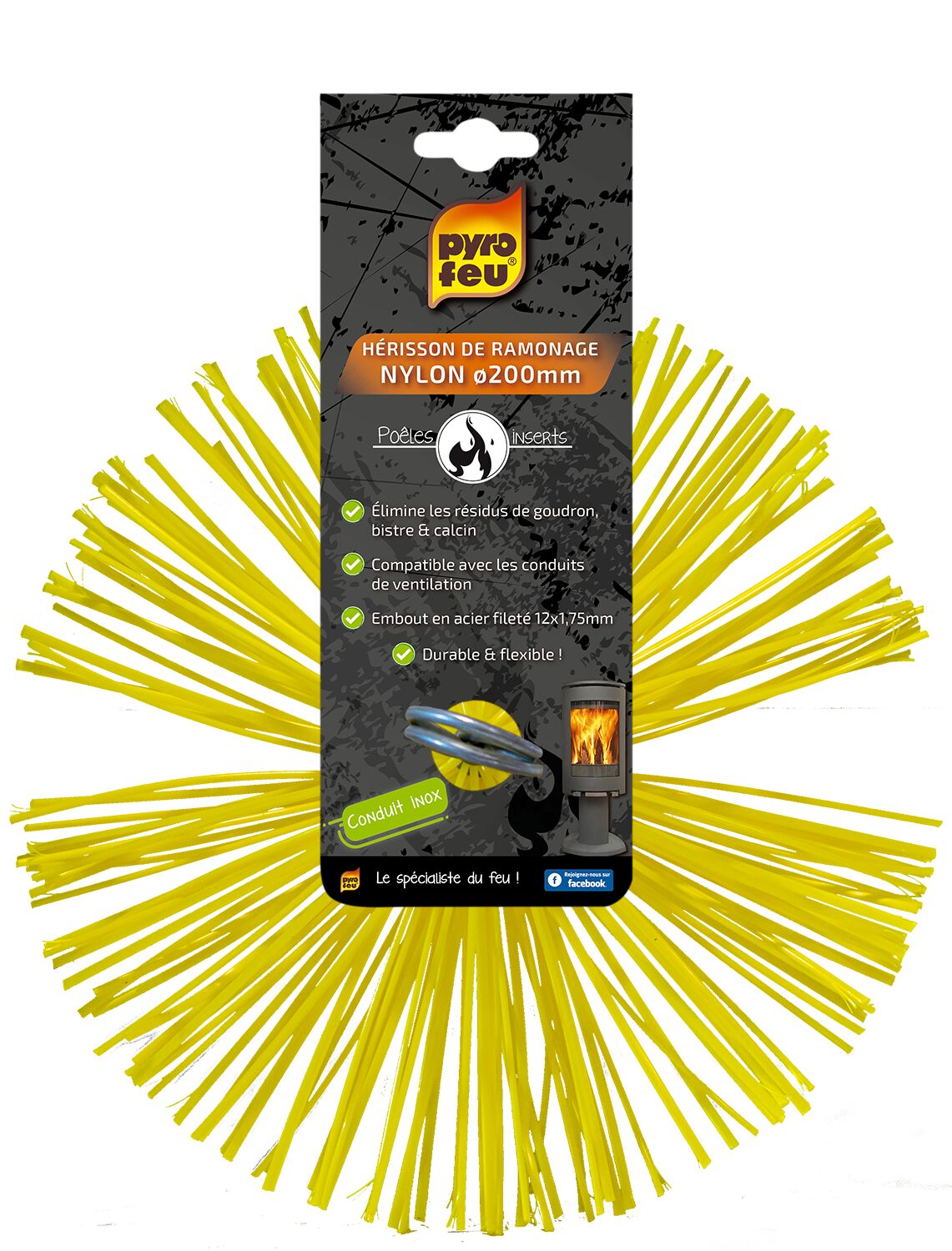 Hérisson de ramonage fibre synthétique Ø200mm - PYROFEU