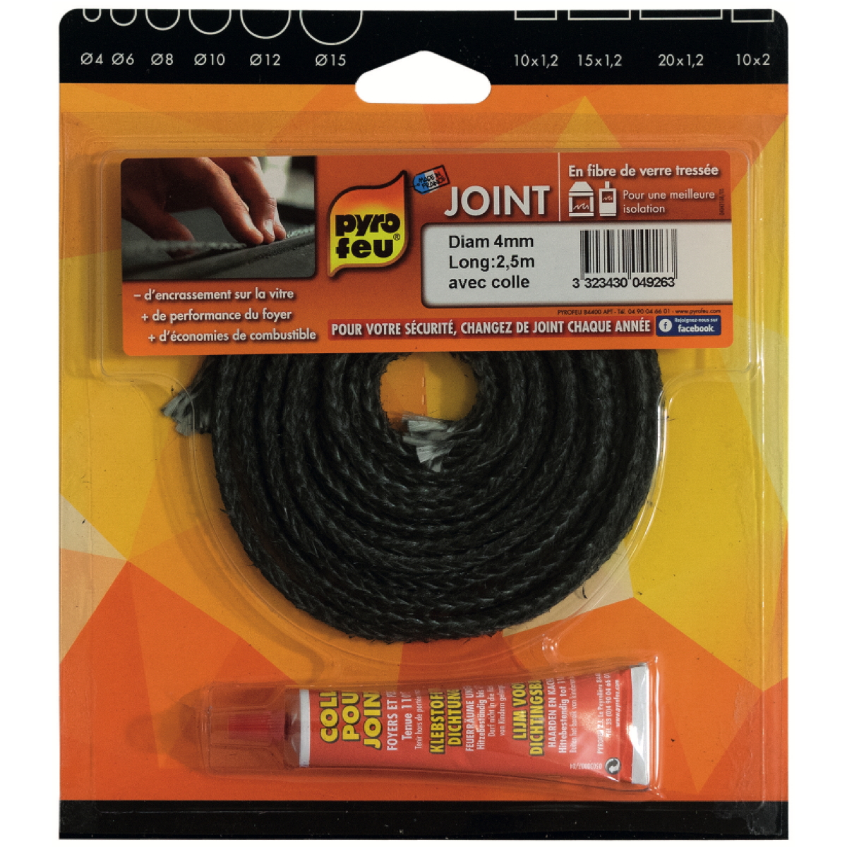 Joint porte de foyer de cheminée, inserts, poêles et fours PYROFEU