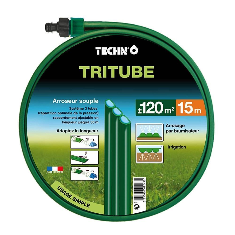 Arroseur souple tritube vert 15 m avec Raccords     