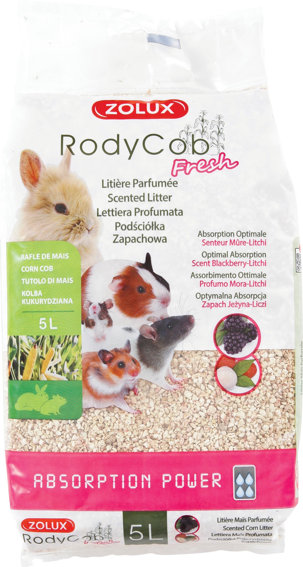 Litière végétale rongeur -Rodycod-mûre litchi- 5L