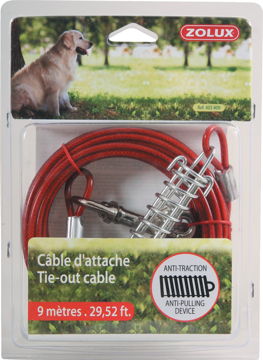 Câble d'attache sécurisé ressort pour chien - 9M