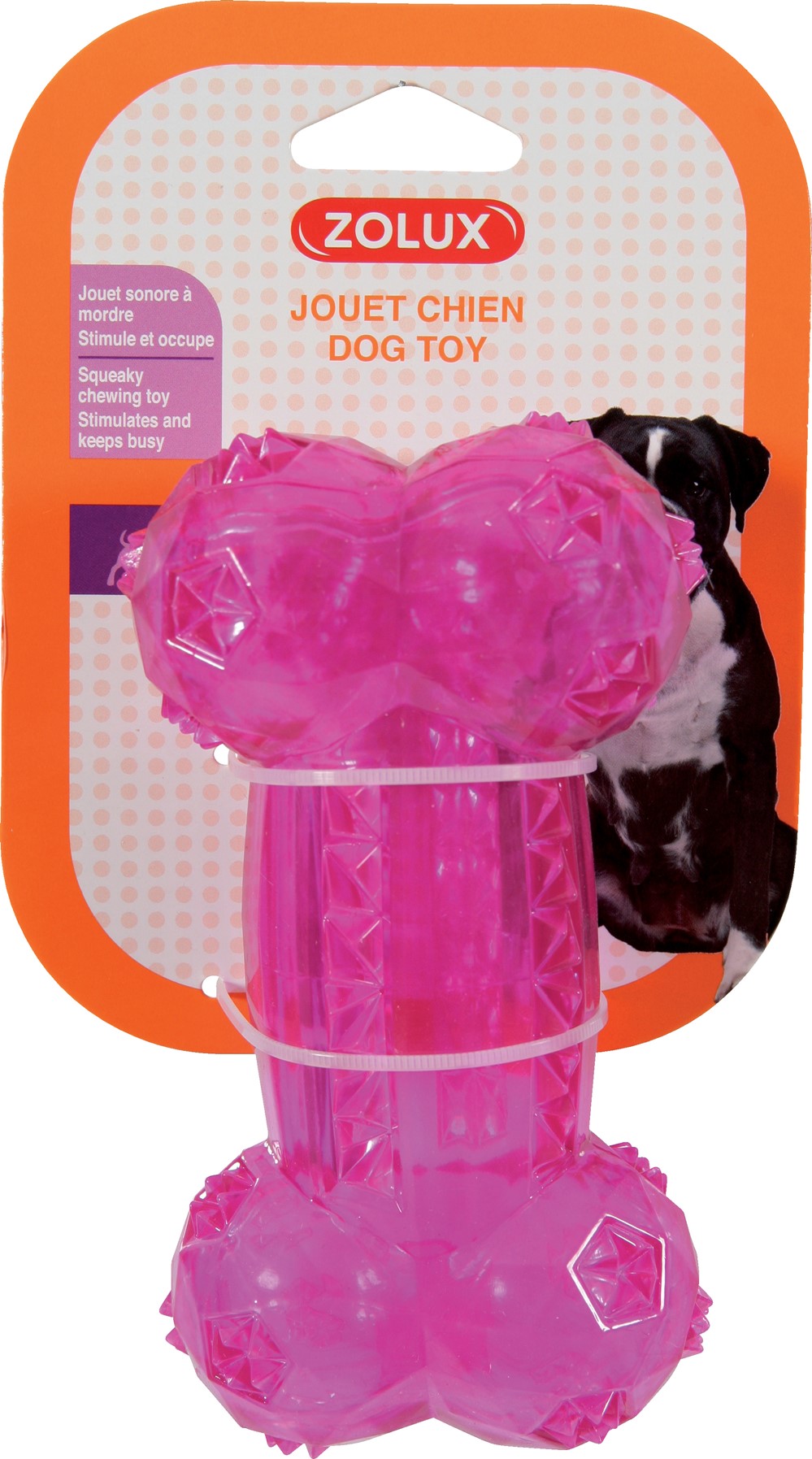Jouet chien os pop 14cm framboise