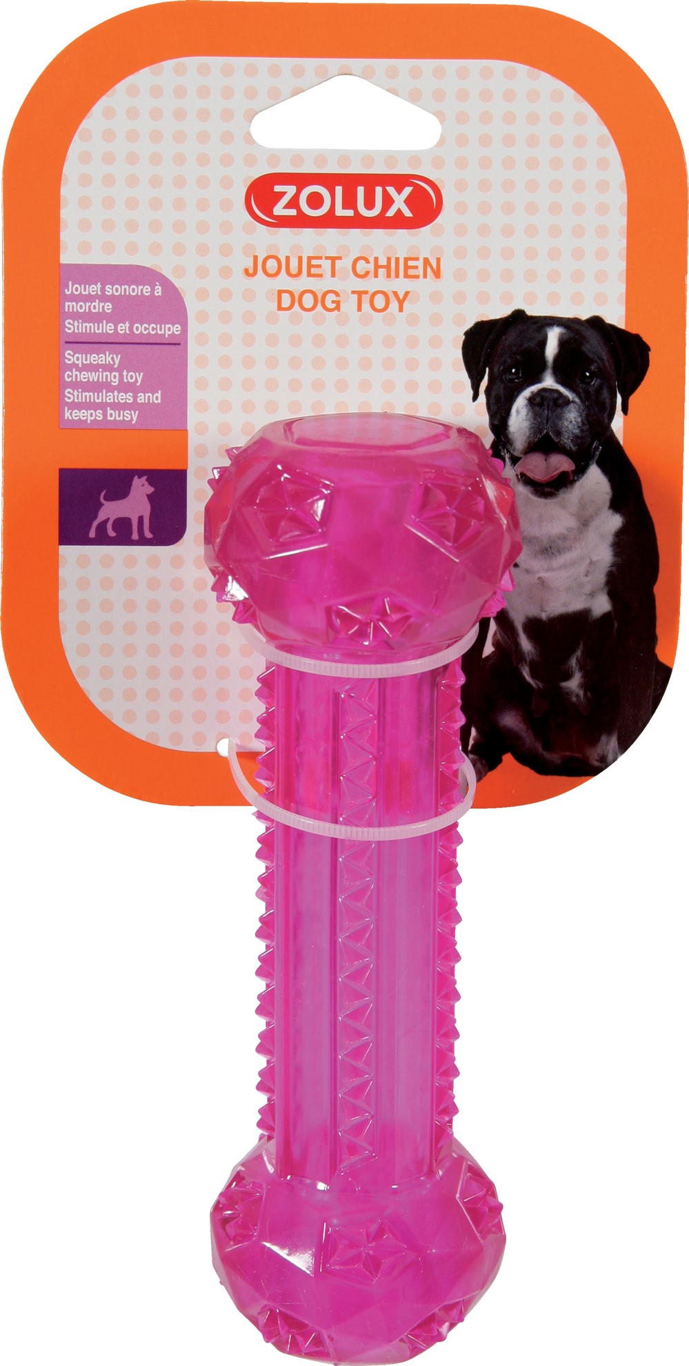 Jouet chien stick pop 15,8cm framboise