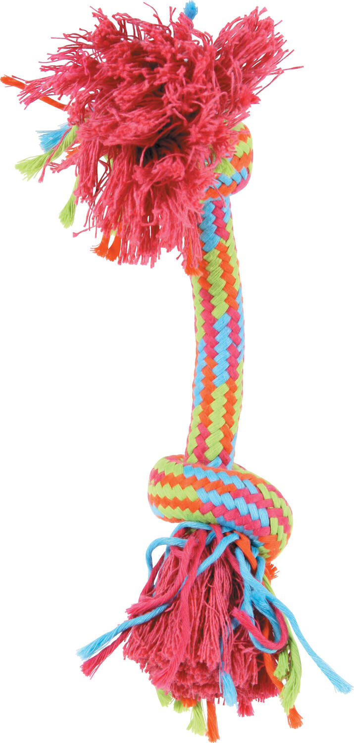 Jouet chien corde colorée 2 nœuds 30cm