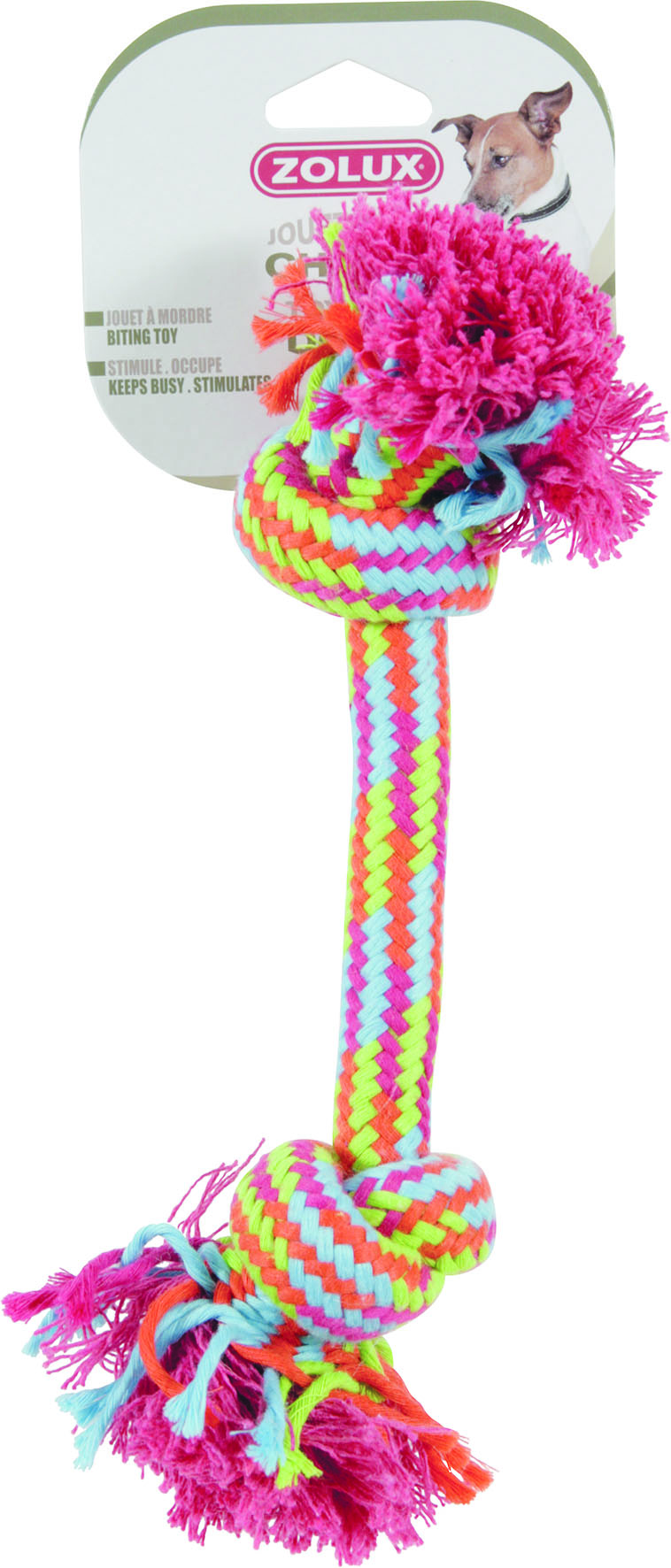 Jouet chien corde colorée 2 nœuds 30cm