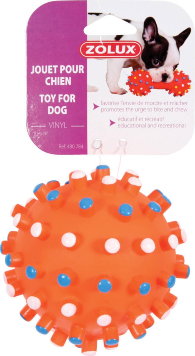 Jouet chien vinyle balle picots - Ø 10cm