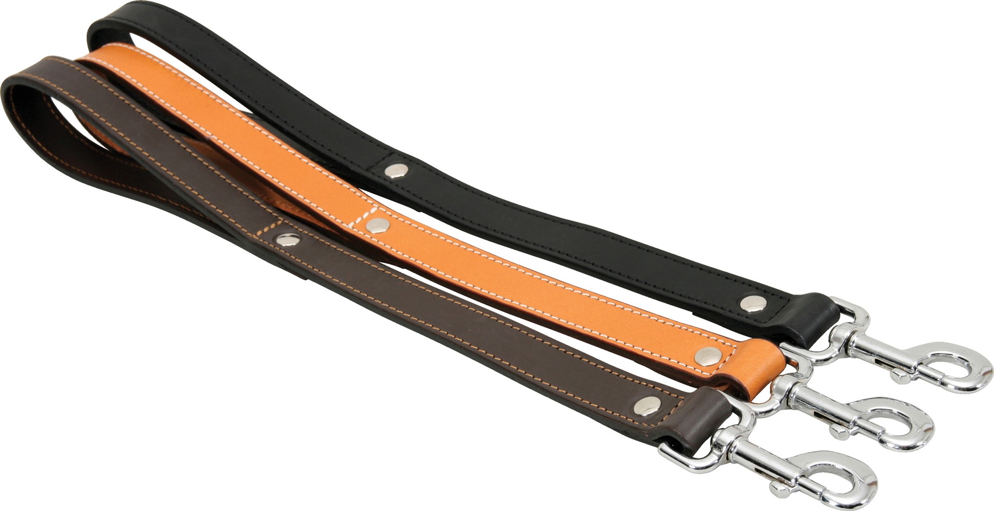 Laisse cuir double chien - L1M - 16mm - beige