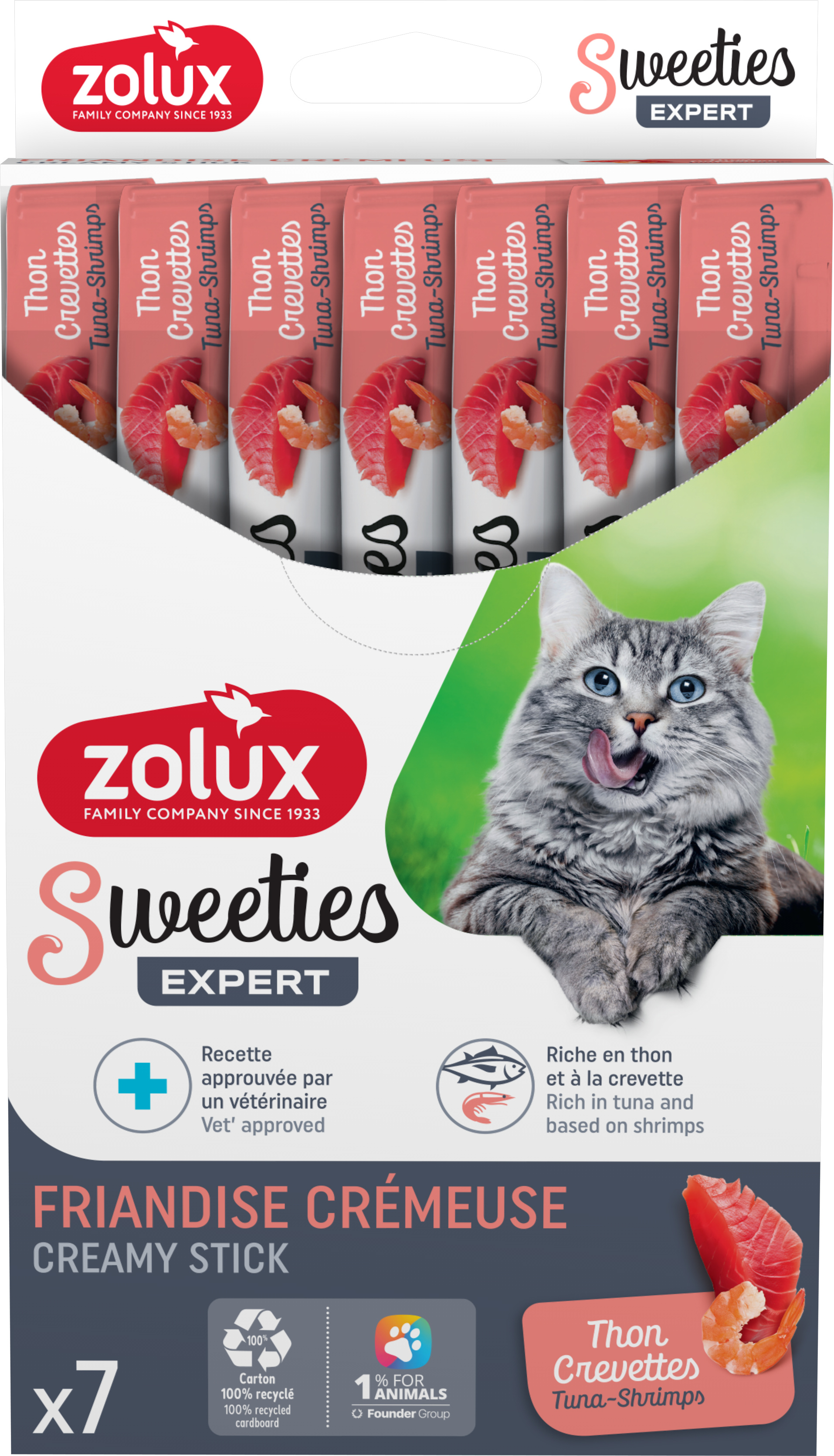 Pack 7 friandises chat sweeties 14 g thon/crevette