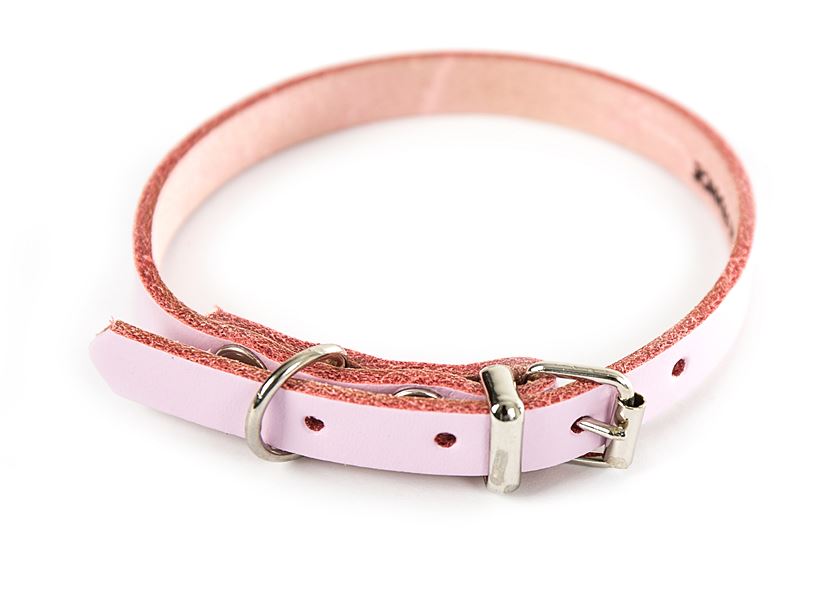 Collier cuir 31-62cm rose