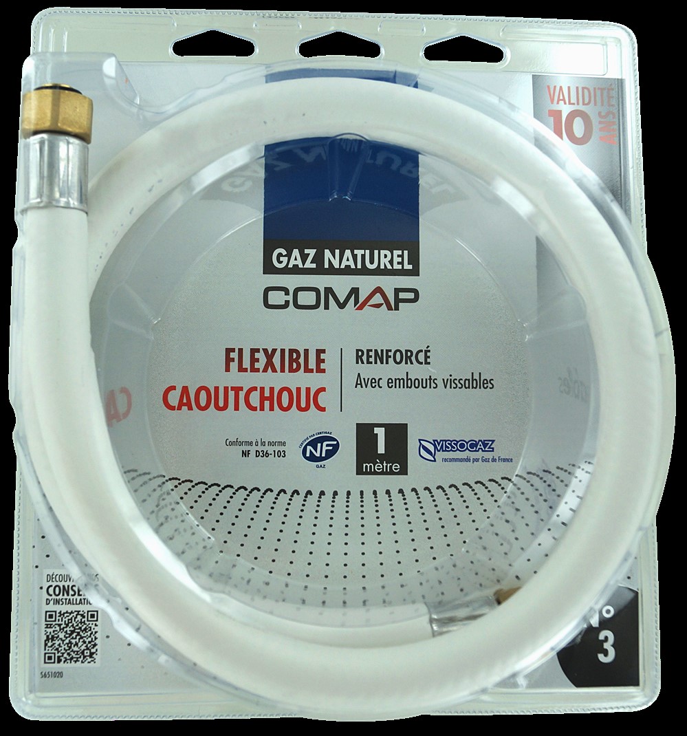 Tuyau flexible caoutchouc gaz naturel 1m