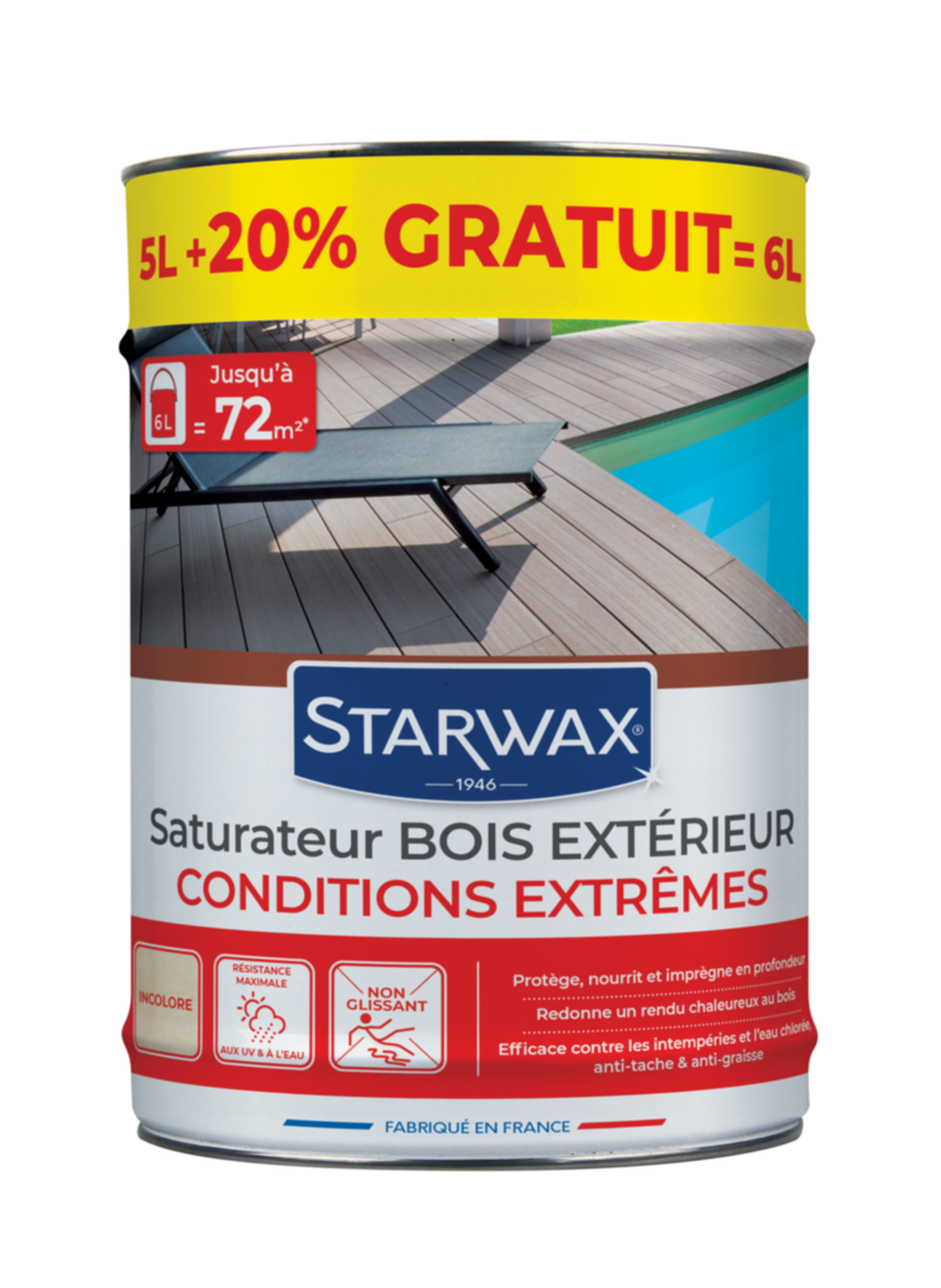 Saturateur Haute Protection terrasse bois 5+1L Incolore - STARWAX