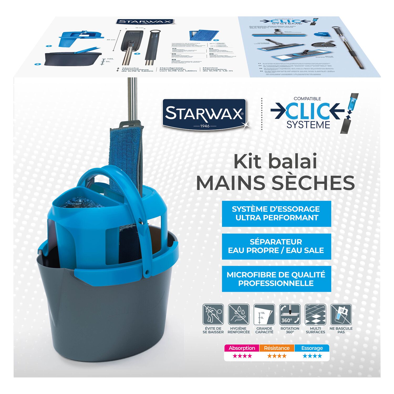 Kit balai mains sèches Clic système x1 - STARWAX