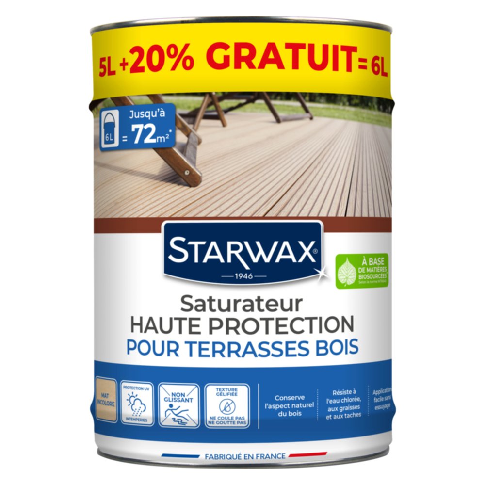 Saturateur Haute Protection terrasse bois Incolore 5L+20% - STARWAX