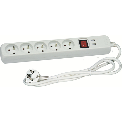 Bloc multiprise 5 prises avec interrupteur+ 2 ports usb