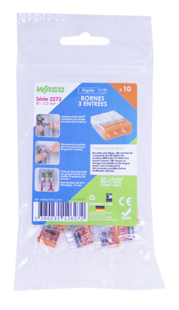 10 bornes 3 entrées Série 2273 450V - WAGO
