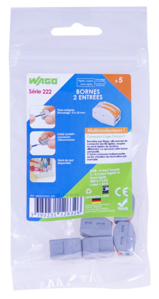 5 bornes 2 entrées Série 222 400V - WAGO