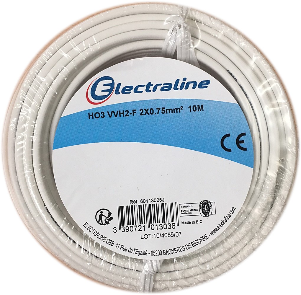 Cour.Film HO3 VVH2-F 2X0.75mm² Blanc 10M