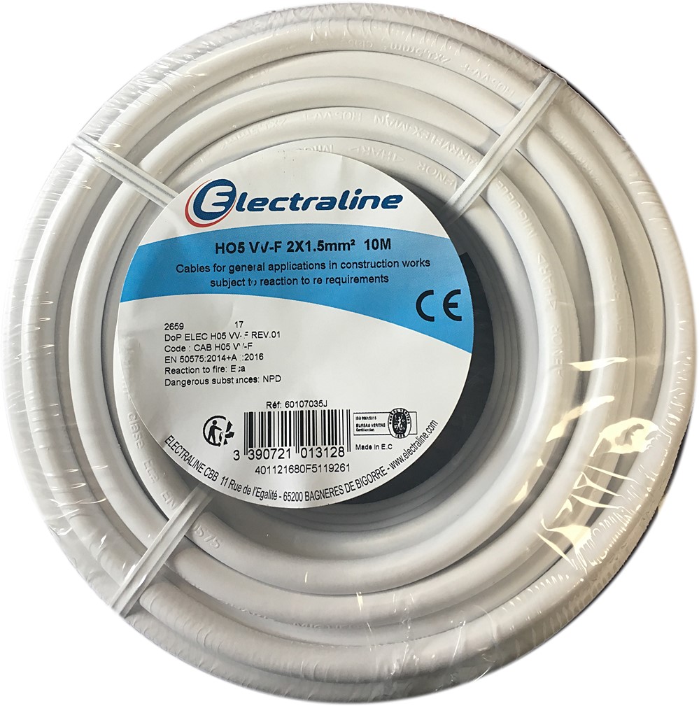 Cour.Film HO5 VV-F 2X1.5mm² Blanc 10M