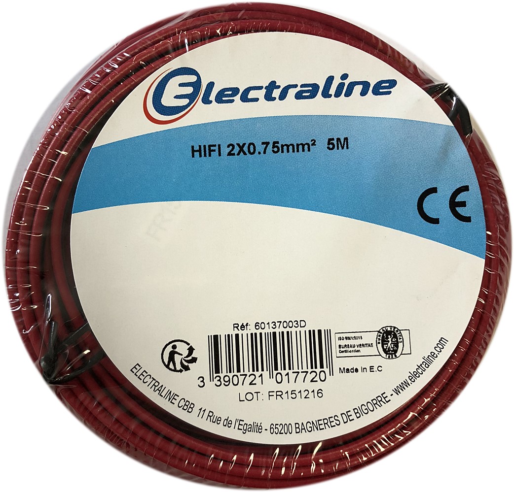 Cour.Film HIFI 2X0.75mm² N/Rouge 5M