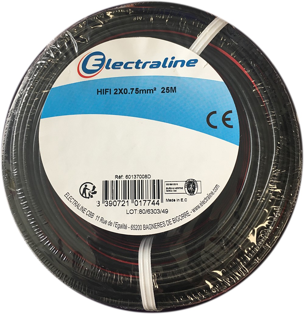 Cour.Film HIFI 2X0.75mm² N/Rouge 25M