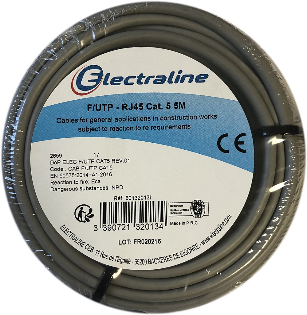 Câble RJ45 Bobinot Gris PVC longueur 5 mètres - ELECTRALINE