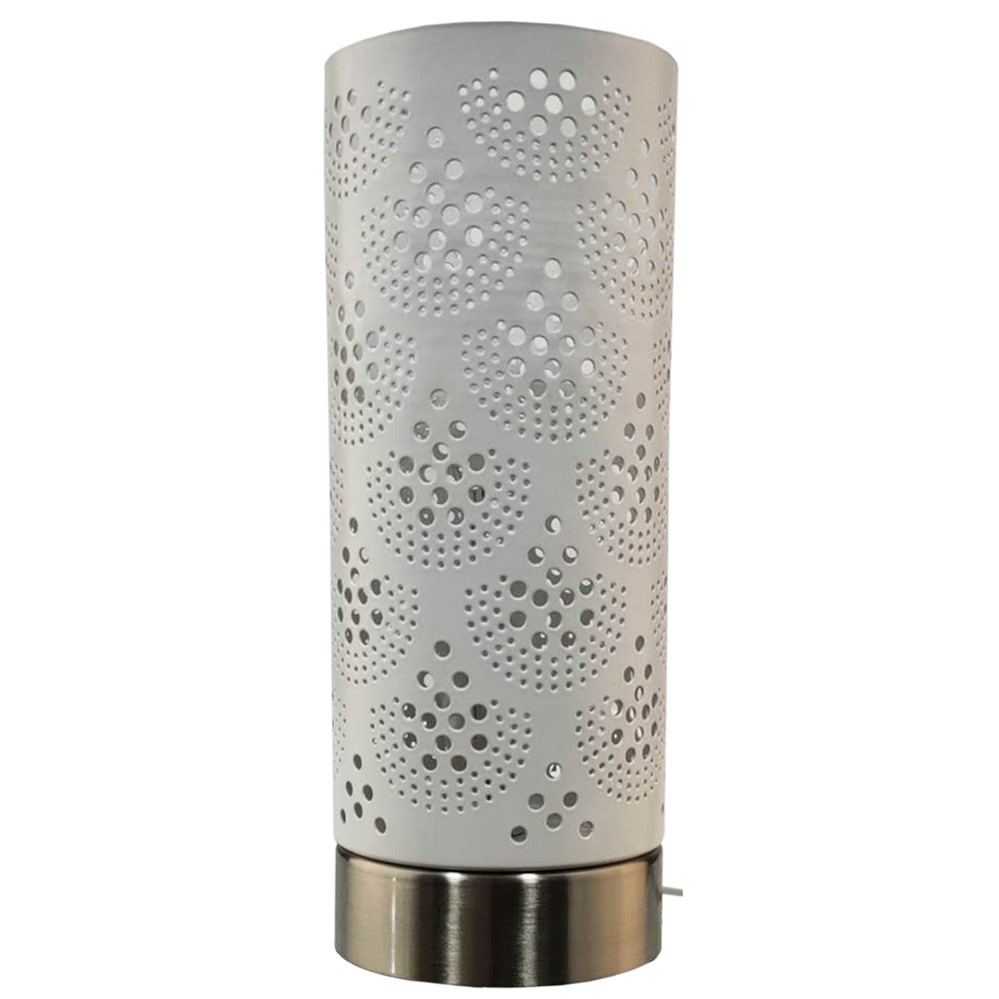 Lampe sensitive métal base chrome abat-jour blanc