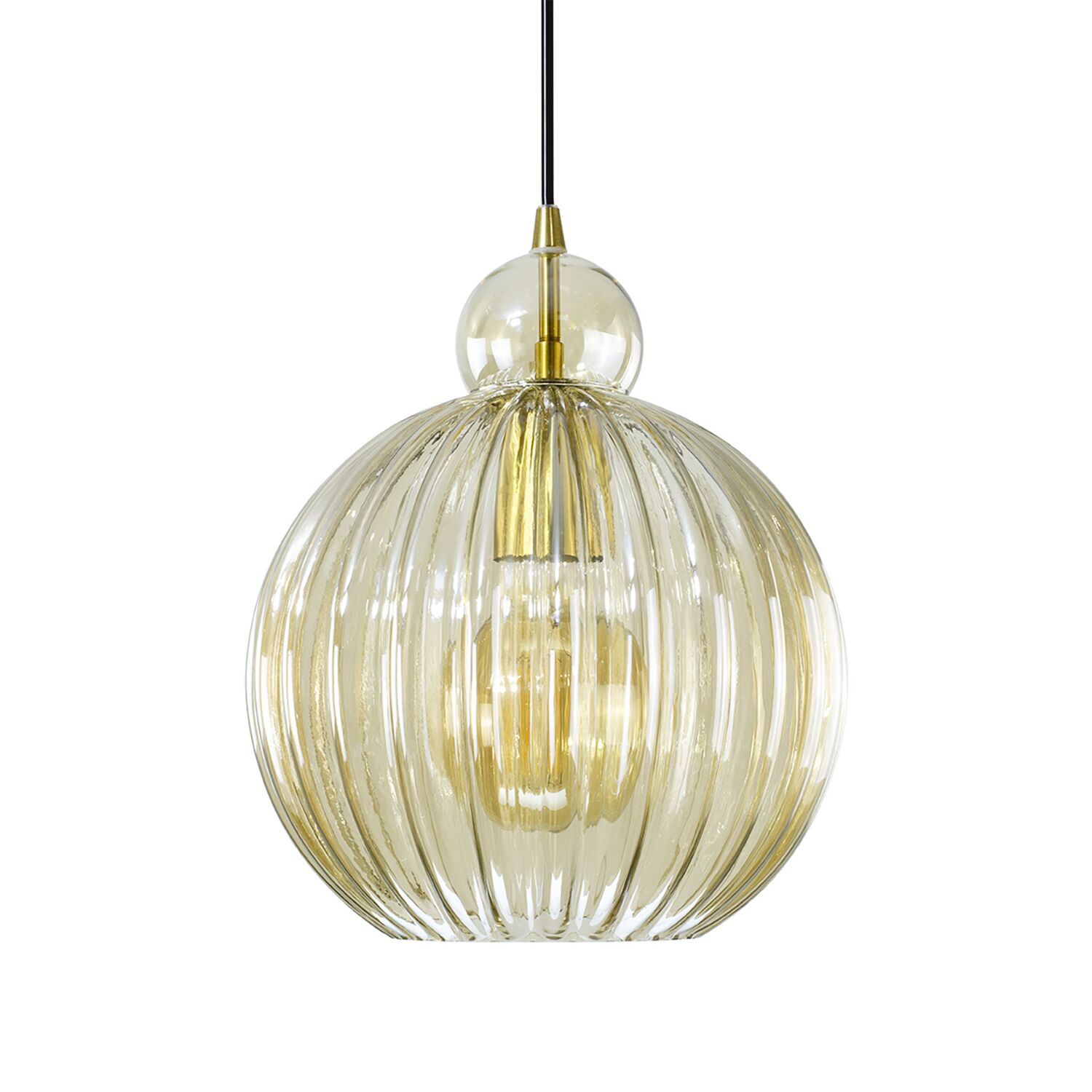 Suspension Genesi verre strié ambre Ø25cm H.30–130cm - C-CREATION