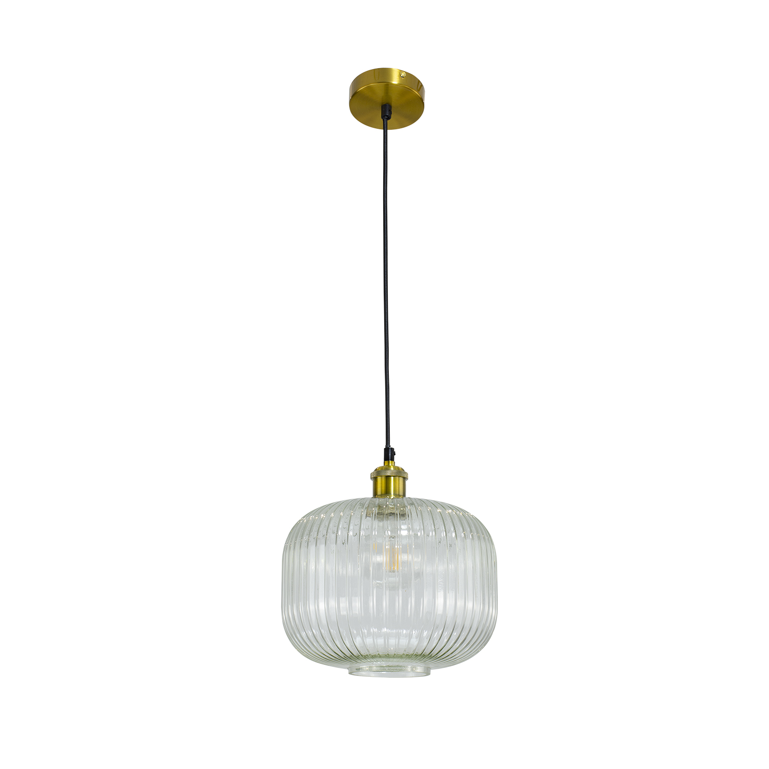 Suspension Chavane verre strié transparent coupelle antique Ø25cm 29cm E27 7W - C CREATION