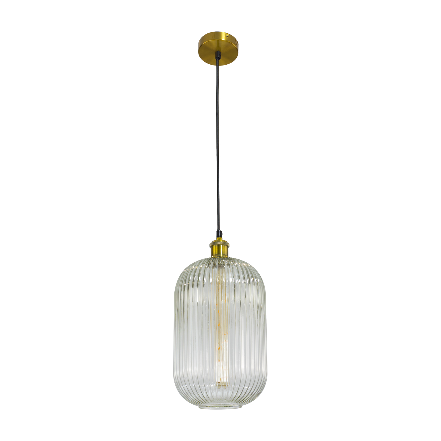 Suspension Chambret verre strié transparent coupelle antique Ø20cm 41cm E27 7W - C CREATION