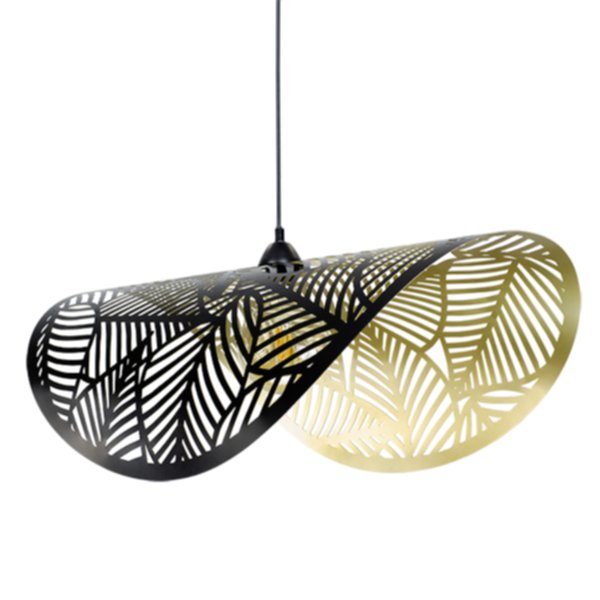 Suspension Akana en métal noir et intérieur doré longueur 80 cm largeur 45 cm hauteur de 32 à 137 cm une douille E27 ampoule non fournie. 