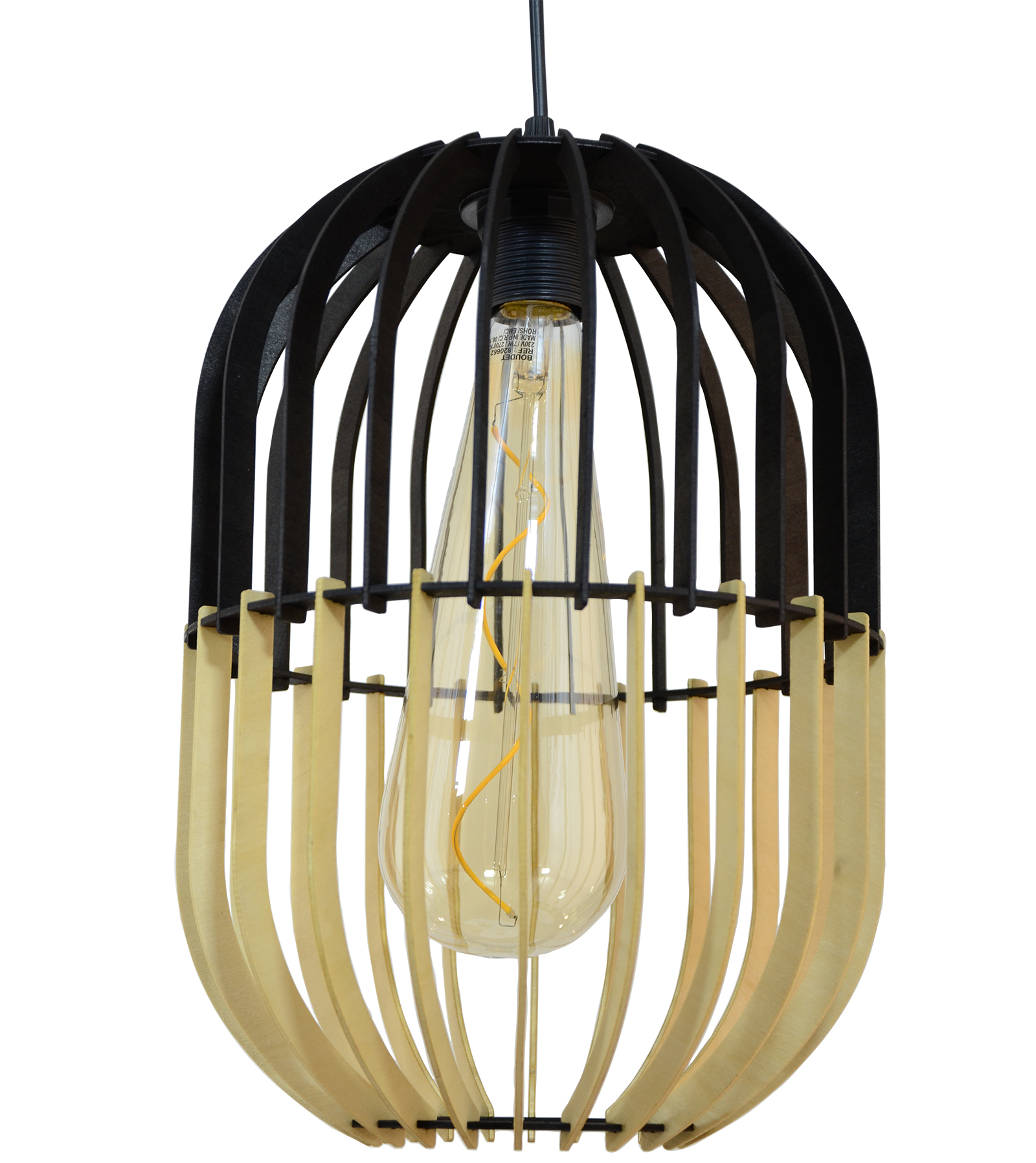 Suspension Standwood peuplier naturel et noir Ø25cm E27 7W - C CREATION
