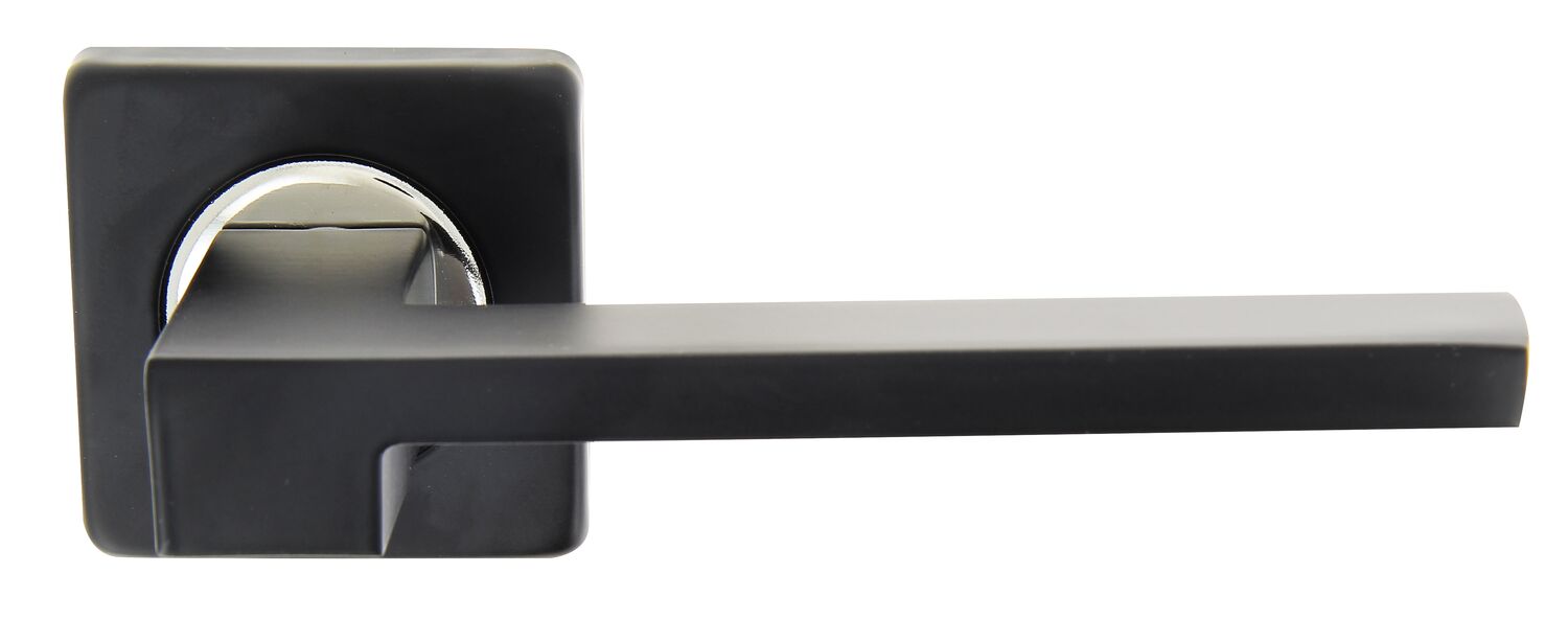 2 poignées de porte aluminium Mérimée sur rosace acier noir mat et chromé - LINEA BERTOMANI