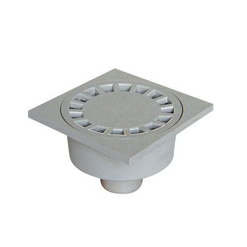 Siphon de cour 250 x 250 mm sortie extérieure Ø100 gris - INTERPLAST