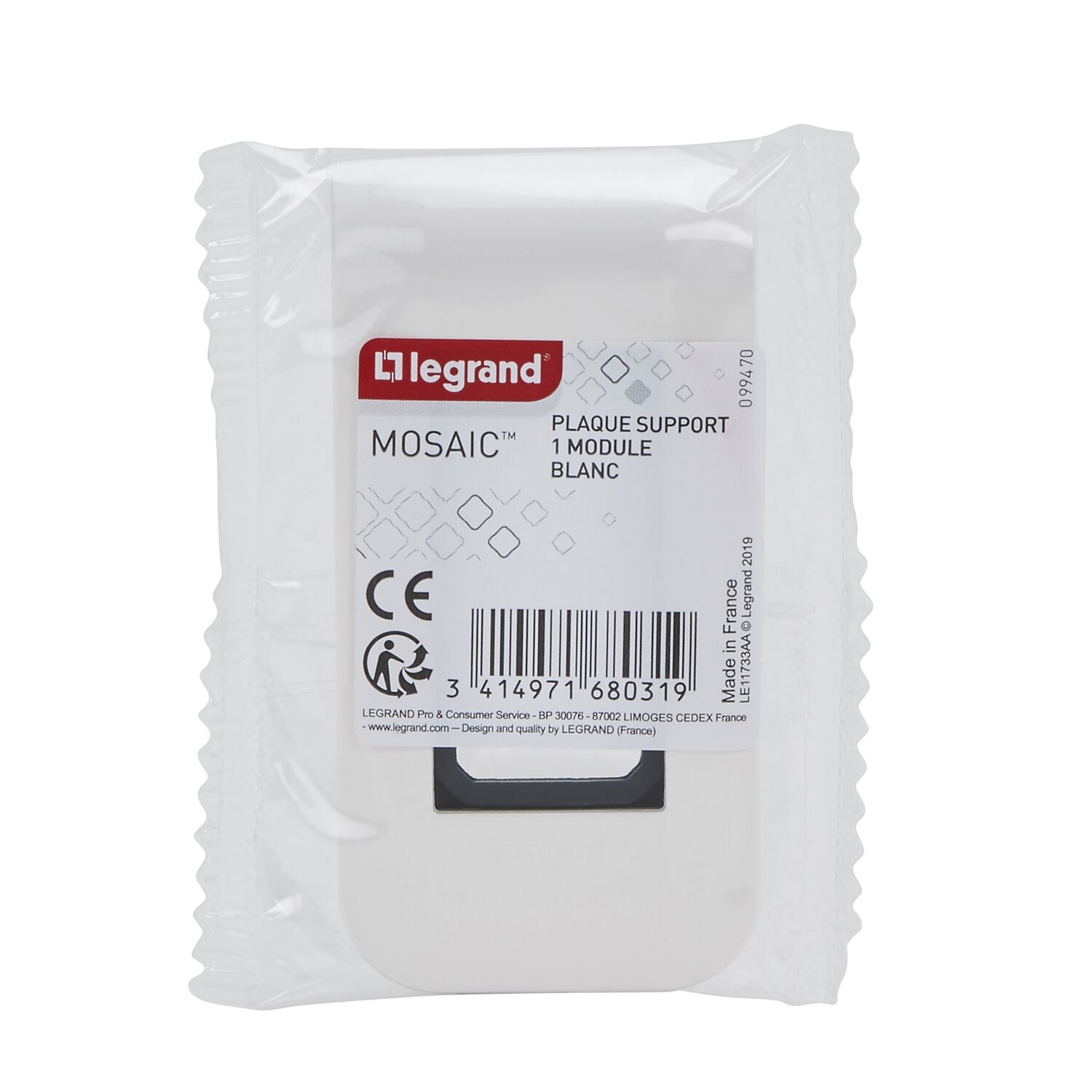 Plaque avec Support Mosaic 1 Module Blanc