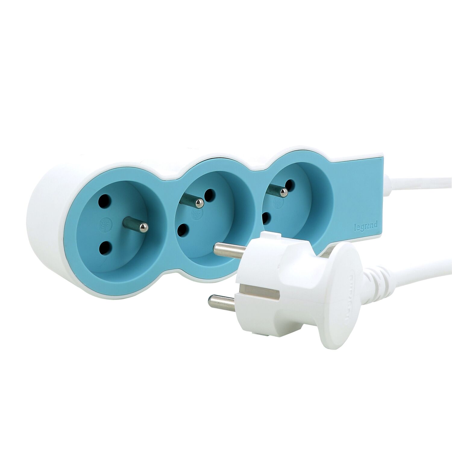 Multiprise 3 prises 2P+T Cordon 1,5m 3G 1mm² Blanc/Bleu