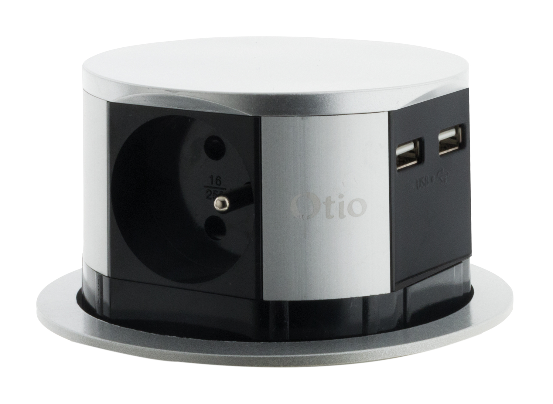 Bloc Escamotable Compact Push 3 prises 16A + 2 USB