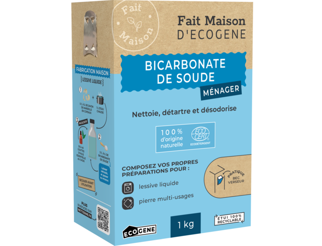 Bicarbonate de soude ménager ecocertifié ECOGENE 1kg
