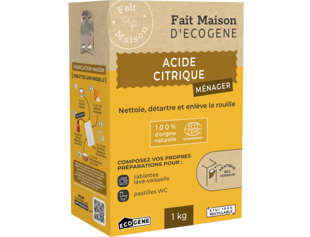 Acide citrique ecocertifié étui ECOGENE 1kg