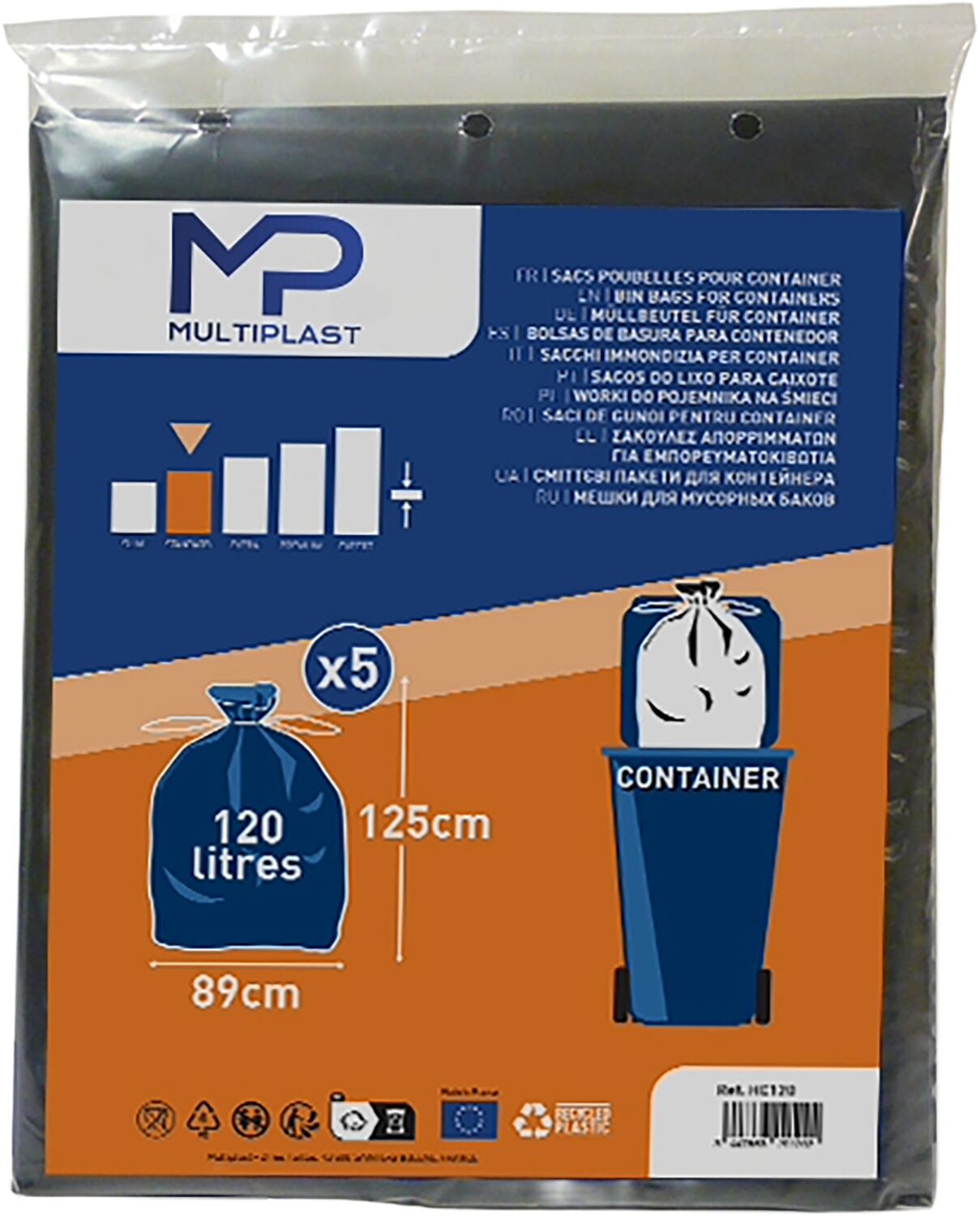 5 sacs poubelle container noir 120 L - MULTIPLAST