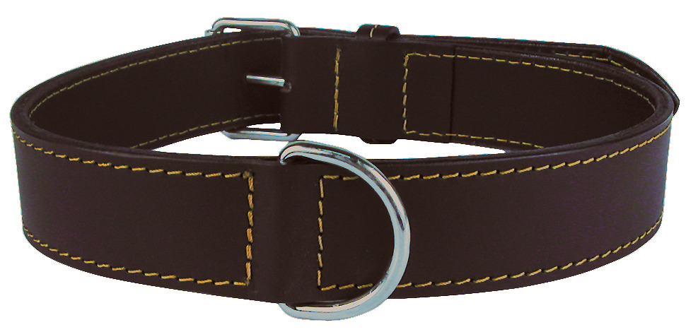 Collier cuir double pour chien 45 cm tour de cou de 34,5 à 40,5 cm Marron