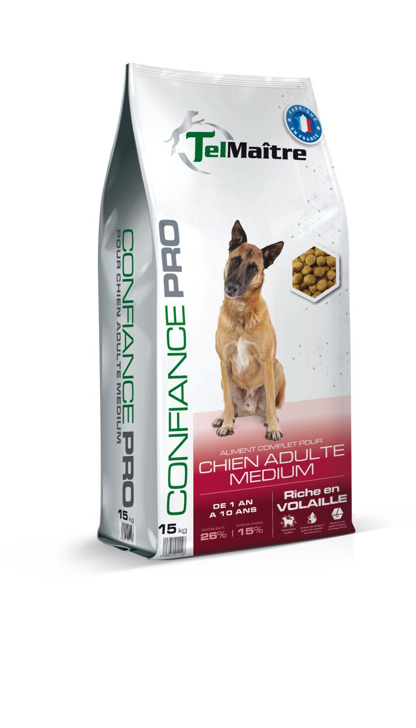 Croquettes chien confiance medium adulte 15kg - TEL MAITRE