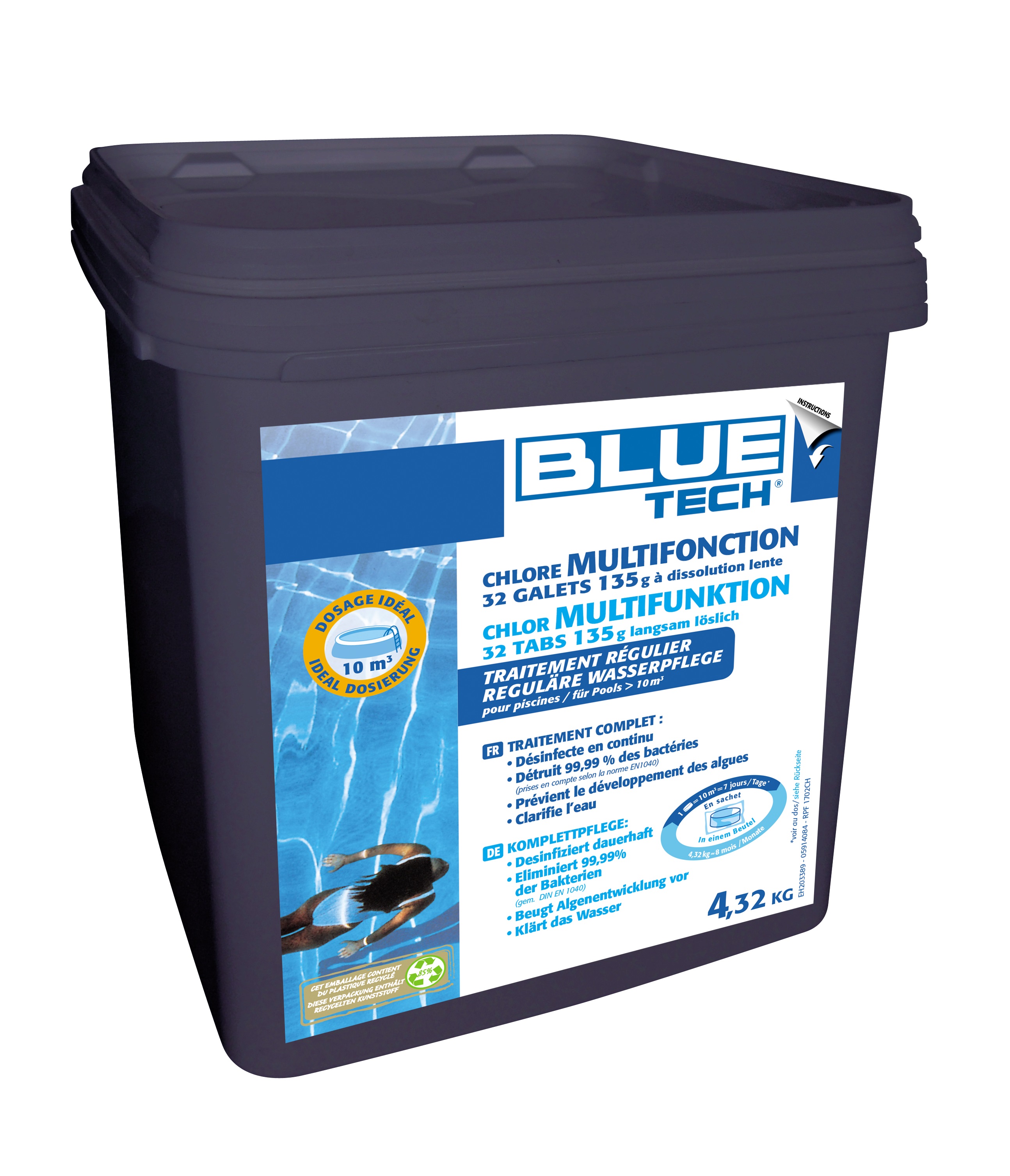 Chlore multifonction 32 galets 135 g 4,32 kg