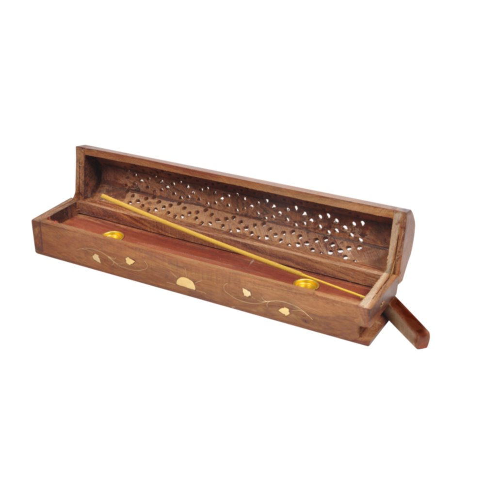 Coffre brûle encens baton et cônes en bois 30 x 5,5 cm - HOMEA