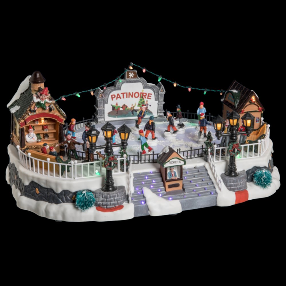 Village de Noël lumineux patinoire 10 figurines