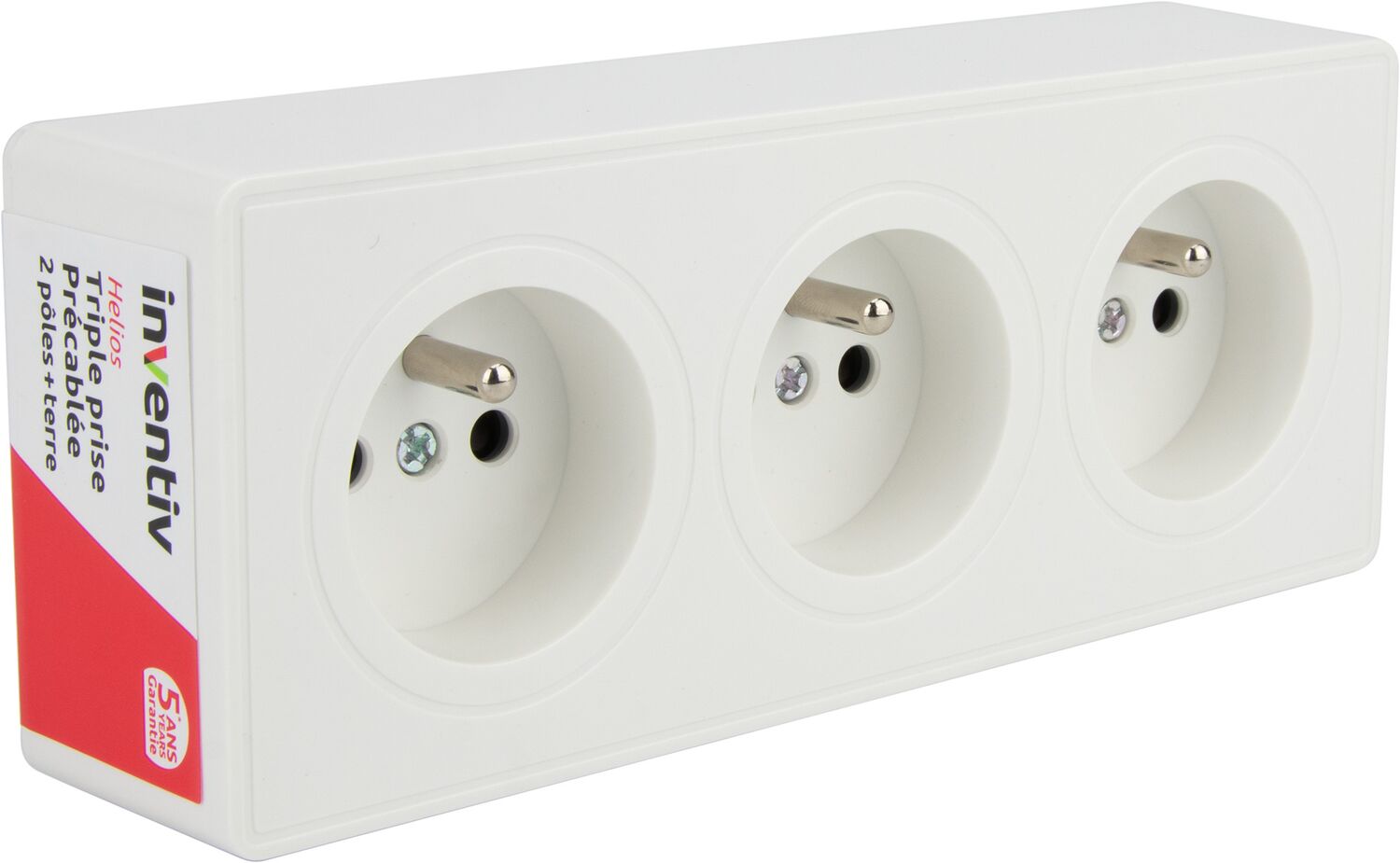 Prise saillie triple 2P+T Helios blanc - INVENTIV