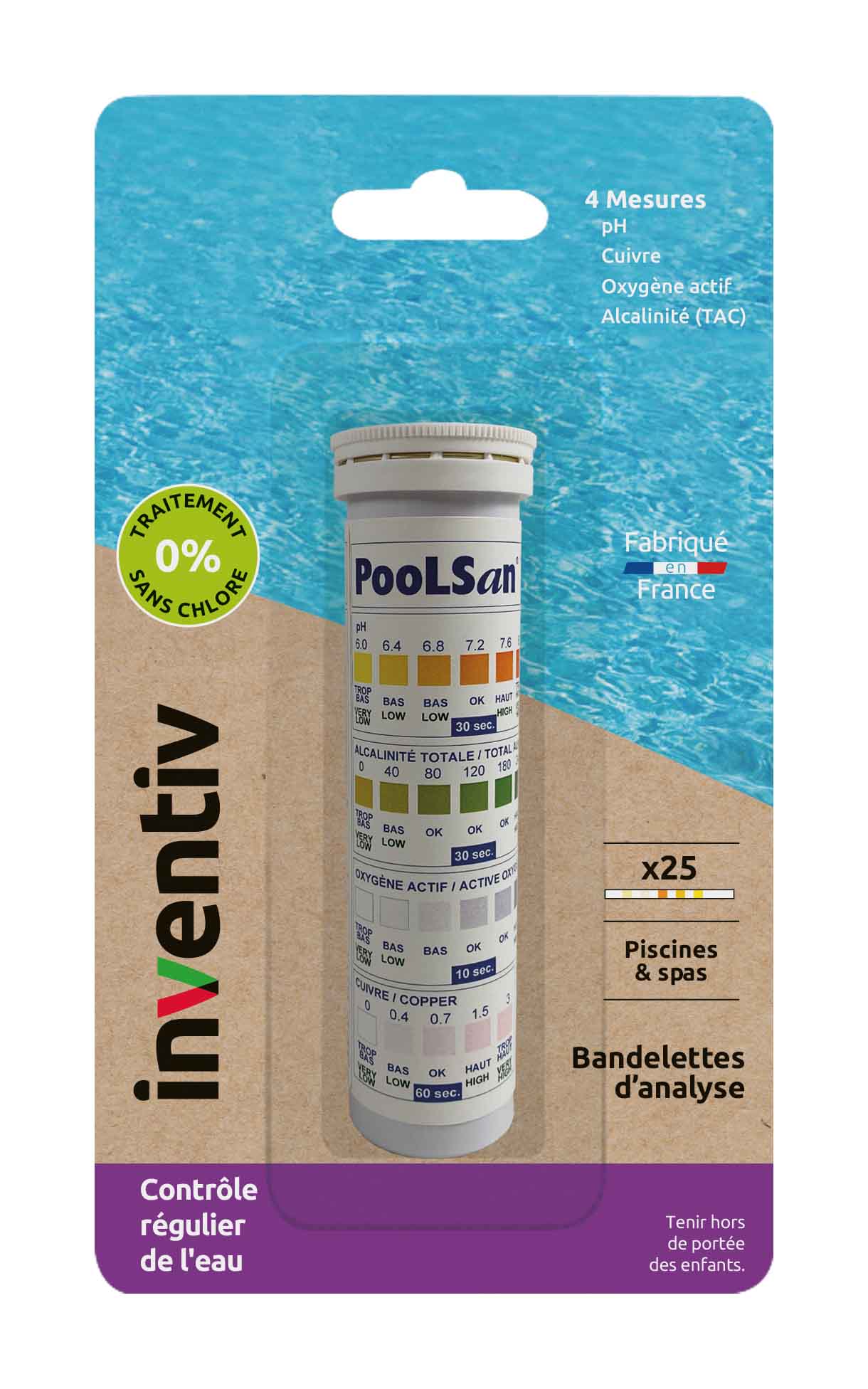 Test Piscine et Spa Taux de cuivre 25 bandelettes - INVENTIV