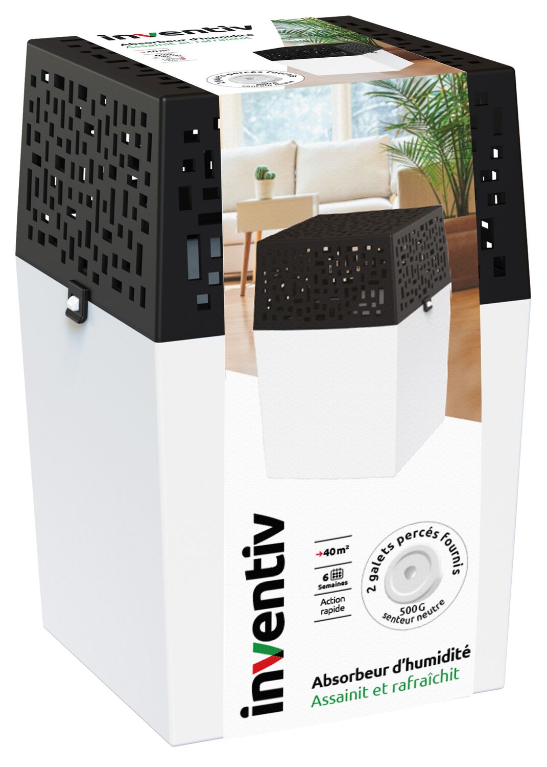 Absorbeur d'humidité + 2 recharges galet percé de 500gr - INVENTIV